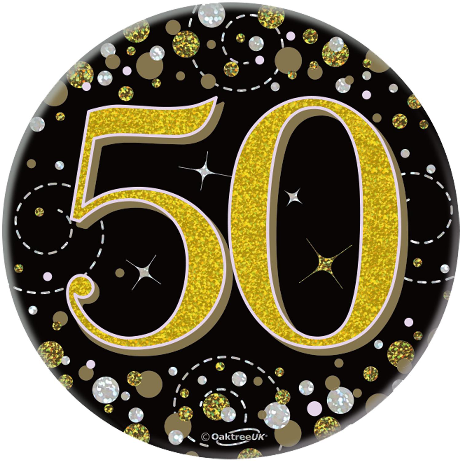 Oaktree 3inch Badge 50th Birthday Sparkling Fizz Black Gold