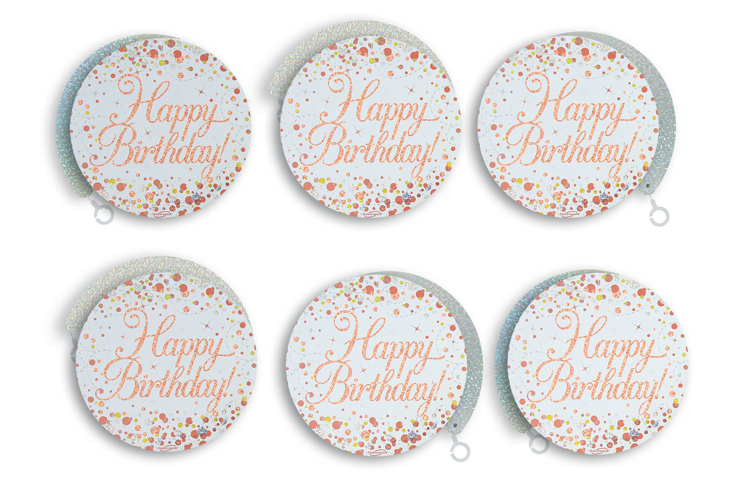 Oaktree Sparkling Fizz Hanging Swirls Happy Birthday White & Rose