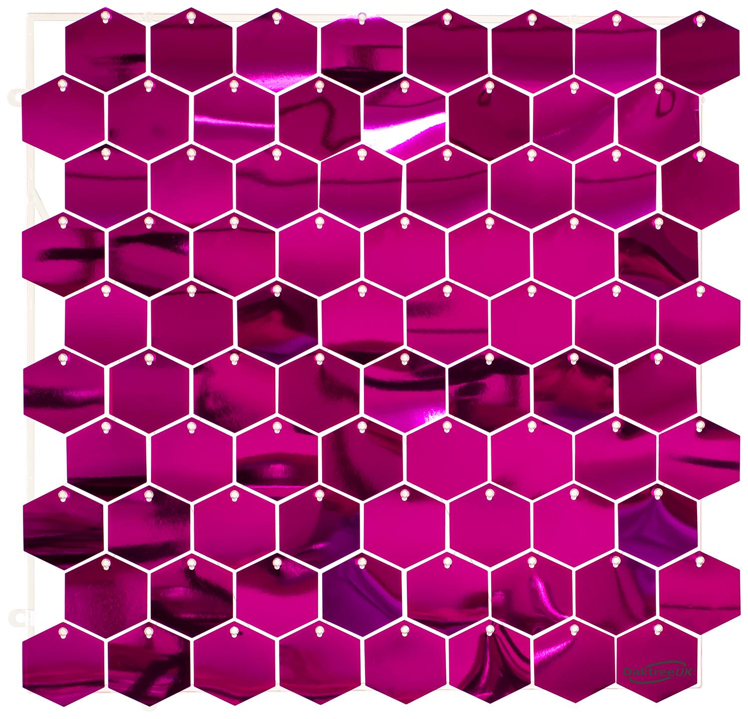 Sequin Wall Panel Hexagons 30cm x 30cm Metallic Fuchsia Pink (80