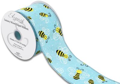 Eleganza Wired Edge Smiley Bee Tiffany Blue 63mm x 9.1m Design No.405 - Ribbons