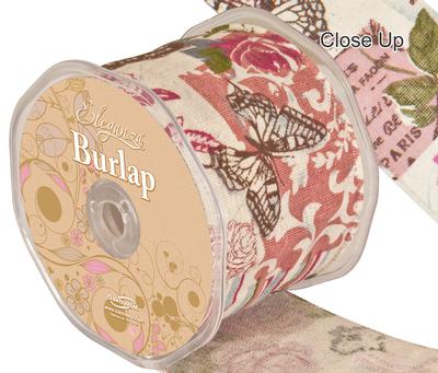 Eleganza Burlap Wired Edge Vintage Collage 70mm x 10m - Ribbons
