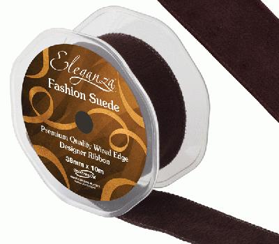 38mm Suede Wired Edge Ribbon Dark Chocolate - Ribbons