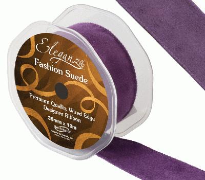 38mm Suede Wired Edge Ribbon Purple - Ribbons