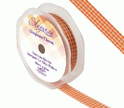 Eleganza Gingham Classic 15mm x 25m Orange No.04 - Ribbons