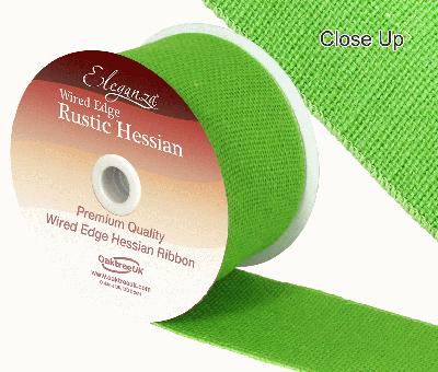 Eleganza Wired Rustic Hessian 70mm x 9.1m Lime Green No.14 - Ribbons