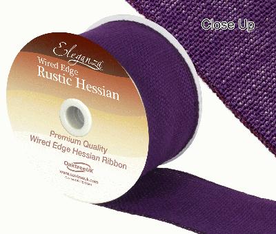 Eleganza Wired Rustic Hessian 70mm x 9.1m Purple No.36 - Ribbons