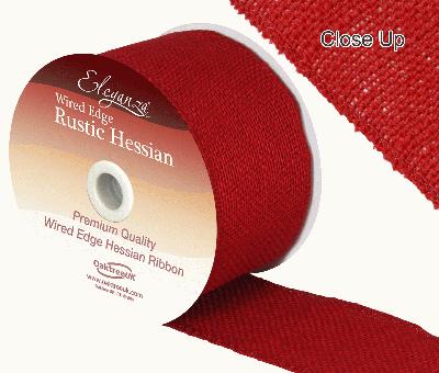 Eleganza Wired Rustic Hessian 70mm x 9.1m Red No.16 - Ribbons
