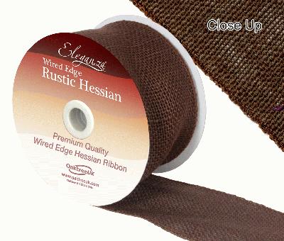Eleganza Wired Rustic Hessian 70mm x 9.1m Chocolate No.58 - Ribbons