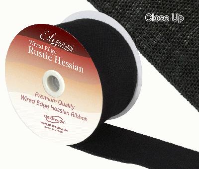 Eleganza Wired Rustic Hessian 70mm x 9.1m Black No.20 - Ribbons