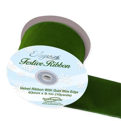 Eleganza Velvet Ribbon with Wired Edge Green No.50 100mm x 10m - Christmas Ribbon