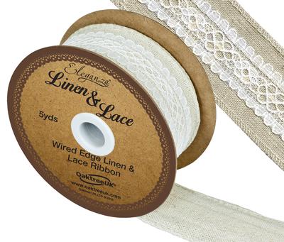 Linen and Lace Wired Edge Pattern No.353 38mm x 5yds White No.01 - Ribbons