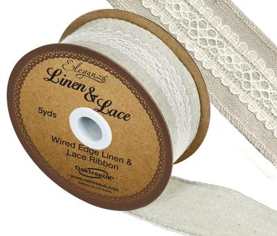 Linen and Lace Wired Edge Pattern No.353 38mm x 5yds Ivory No.61 - Ribbons