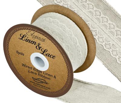 Linen and Lace Wired Edge Pattern No.354 50mm x 5yds Ivory No.61 - Ribbons