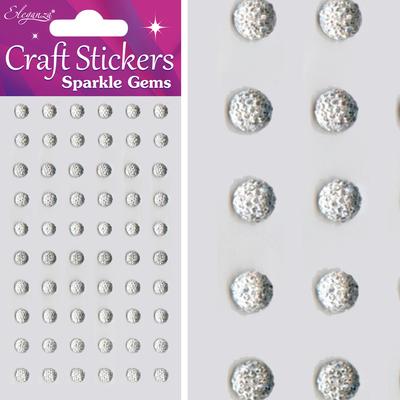 Eleganza Stickers Sparkle Gem Dots 6mm x 60pcs Clear/Silver No.43 - Craft