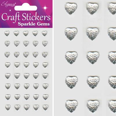 Eleganza Stickers Sparkle Gem Hearts 8mm x 40pcs Clear/Silver No.43 - Craft