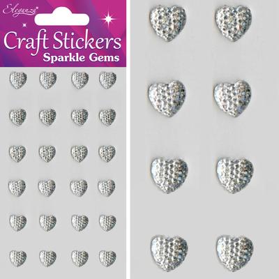 Eleganza Stickers Sparkle Gem Hearts 10mm x 24pcs Clear/Silver No.43 - Craft