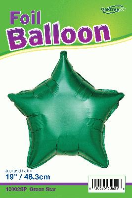 Oaktree 19inch Green Star Packaged - Foil Balloons