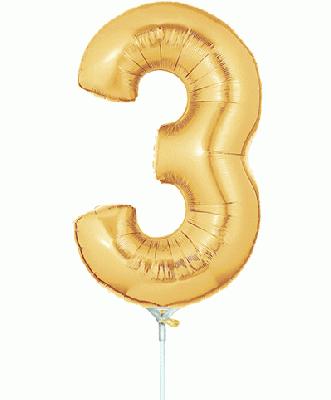 Megaloon Jrs 14inch Number 3 Gold packaged - Foil Balloons