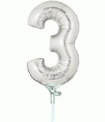 Megaloon Jrs 14inch Number 3 Silver  packaged - Foil Balloons