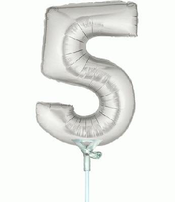 Megaloon Jrs 14inch Number 5 Silver packaged - Foil Balloons