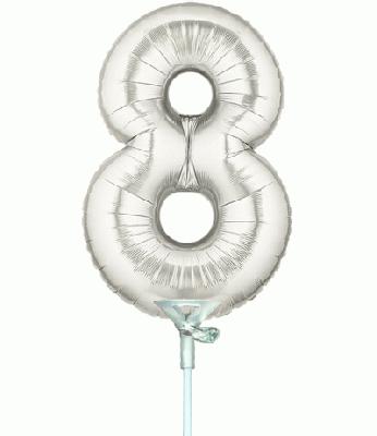 Megaloon Jrs 14inch Number 8 Silver packaged - Foil Balloons