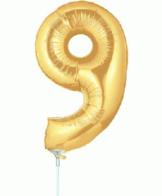 Megaloon Jrs 14inch Number 9 Gold packaged - Foil Balloons