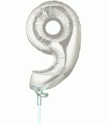 Megaloon Jrs 14inch Number 9 Silver packaged - Foil Balloons
