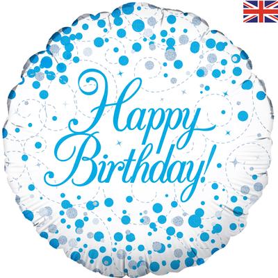 Oaktree 18inch Sparkling Fizz Birthday Blue Holographic - Foil Balloons