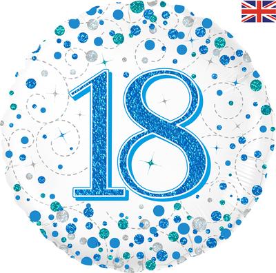 Oaktree 18inch 18th Sparkling Fizz Birthday Blue Holographic - Foil Balloons
