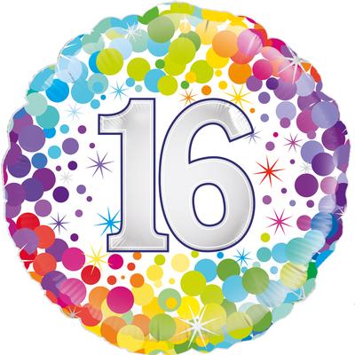 Oaktree 18inch 16th Colourful Confetti Birthday - Foil Balloons
