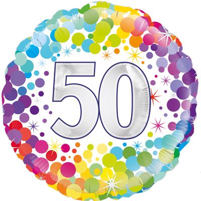 Oaktree 18inch 50th Colourful Confetti Birthday - Foil Balloons