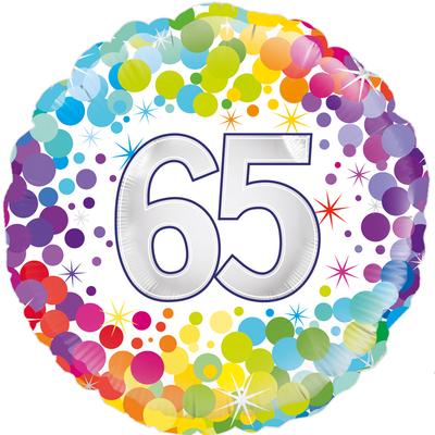 Oaktree 18inch 65th Colourful Confetti Birthday - Foil Balloons