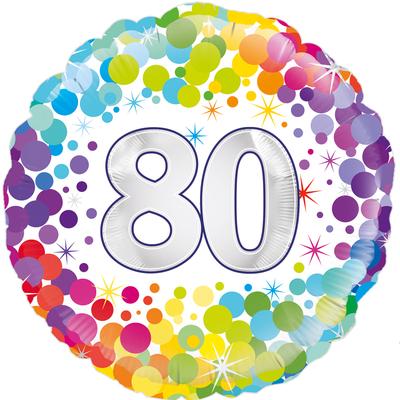 Oaktree 18inch 80th Colourful Confetti Birthday - Foil Balloons
