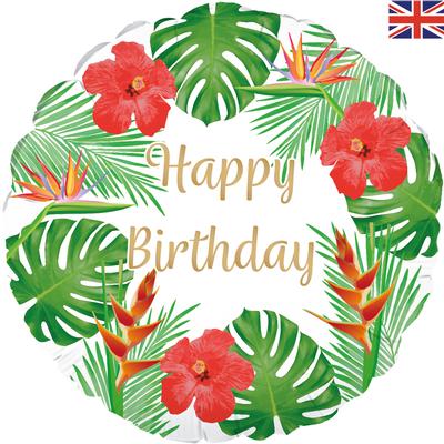 Oaktree 18inch Tropical Happy Birthday White - Foil Balloons