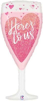 Betallic 37inch Shape Here's to us Pink Champagne Clear (C) Packaged - Foil Balloons