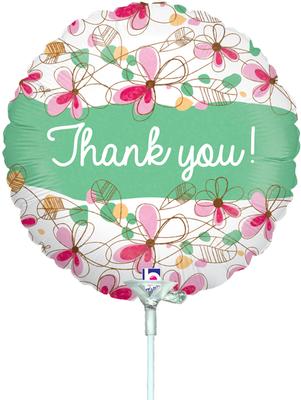 9inch Floral Thank You Holographic (Pre Inflated) - Foil Balloons