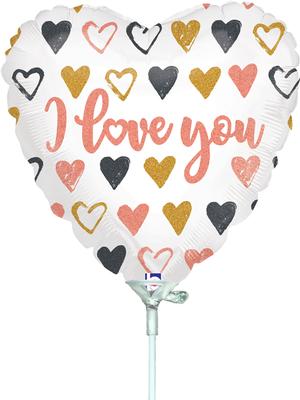 Betallic 9inch Rose Gold Hearts I Love You Holographic (Air Filled) - Foil Balloons