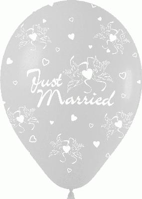 Sempertex 11inch Crystal Clear Allover Just Married - Latex Balloons
