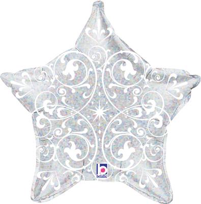 Betallic 21inch Filigree Silver Star Holographic - Seasonal