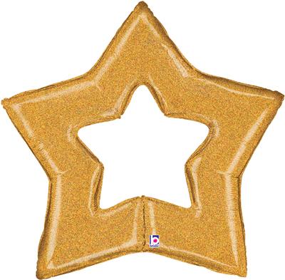 Betallic 48inch Shape Glitter Gold Star Holographic (K) Pkg - Foil Balloons