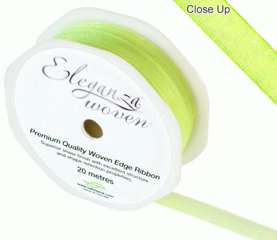 Woven Edge Ribbon 10mm x 20m Lime green No.14 - Ribbons