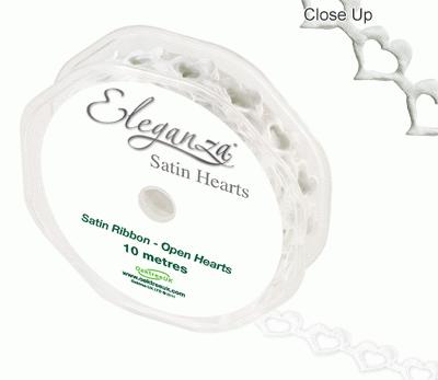 Eleganza Open Satin Hearts 15mm x 10m White No.01 - Ribbons
