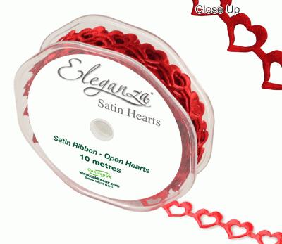 Eleganza Open Satin Hearts 15mm x 10m Red No.16 - Ribbons