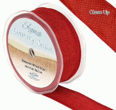 38mm x 10m CountryHessian - Red - Ribbons