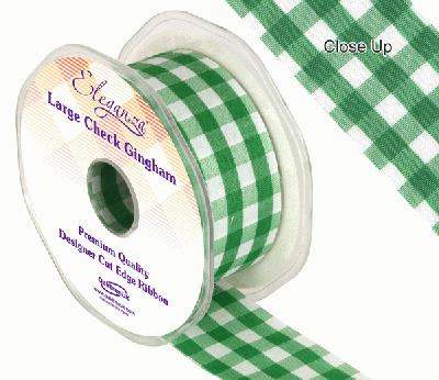38mm Large Check Gingham Green - Ribbons