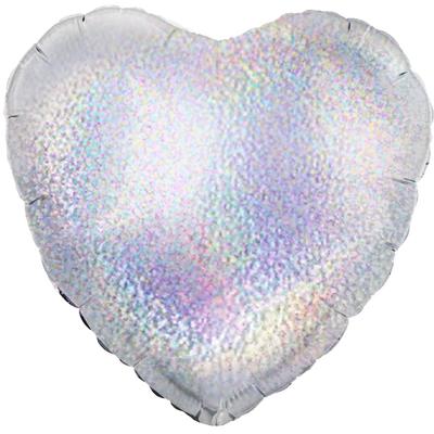 Oaktree 18inch Silver Holographic Heart Packaged - Foil Balloons