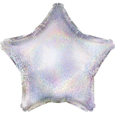 Oaktree 19inch Silver Holographic Star Packaged - Foil Balloons
