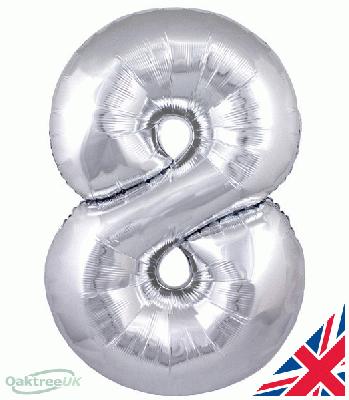 Oaktree 30inch Number 8 Silver - Foil Balloons