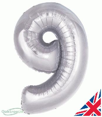 Oaktree 30inch Number 9 Silver - Foil Balloons