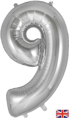 Oaktree 34inch Number 9 Silver - Foil Balloons